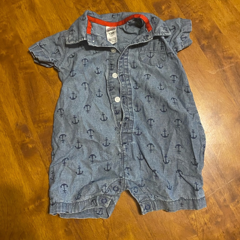 Denim romper with anchors